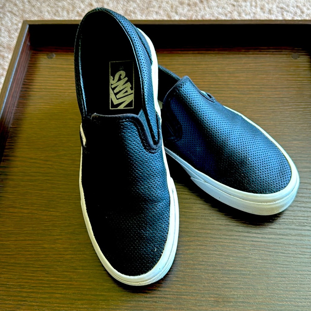Vans perforated black leather size 6 women’s slip on shoe